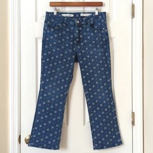 Pilcro Floral Embroidered Dark Wash High Rise Slim Fit Cropped Bootcut Jeans 31